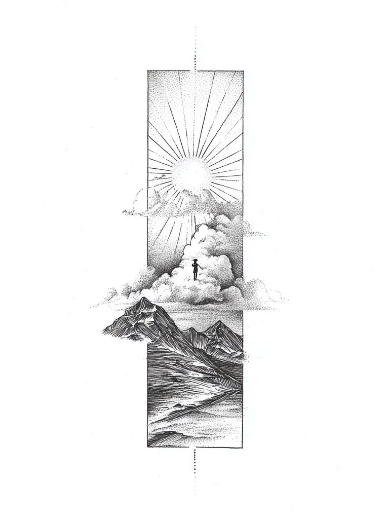 Mountain Sunrise Line Art Poster. poster — nature art