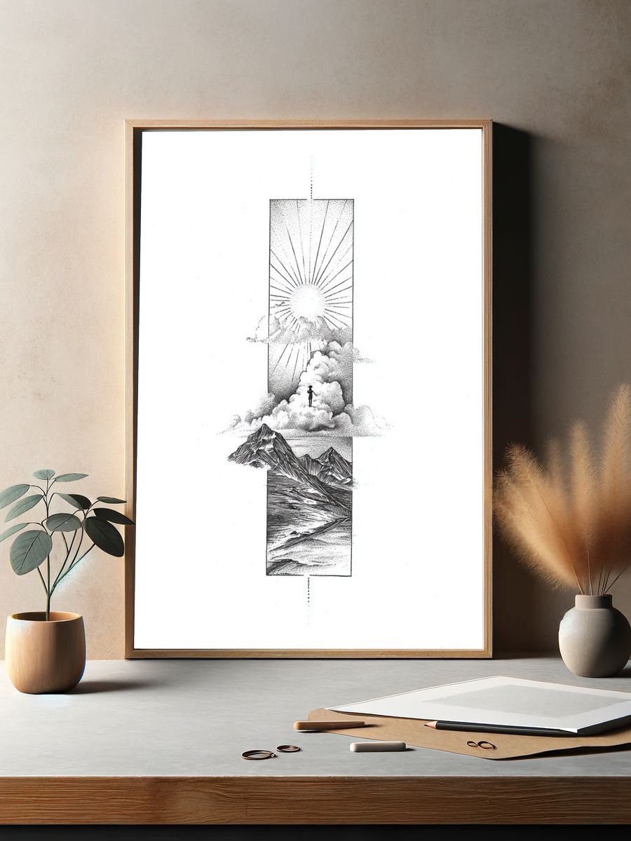 Mountain Sunrise Line Art Poster. — room view 2