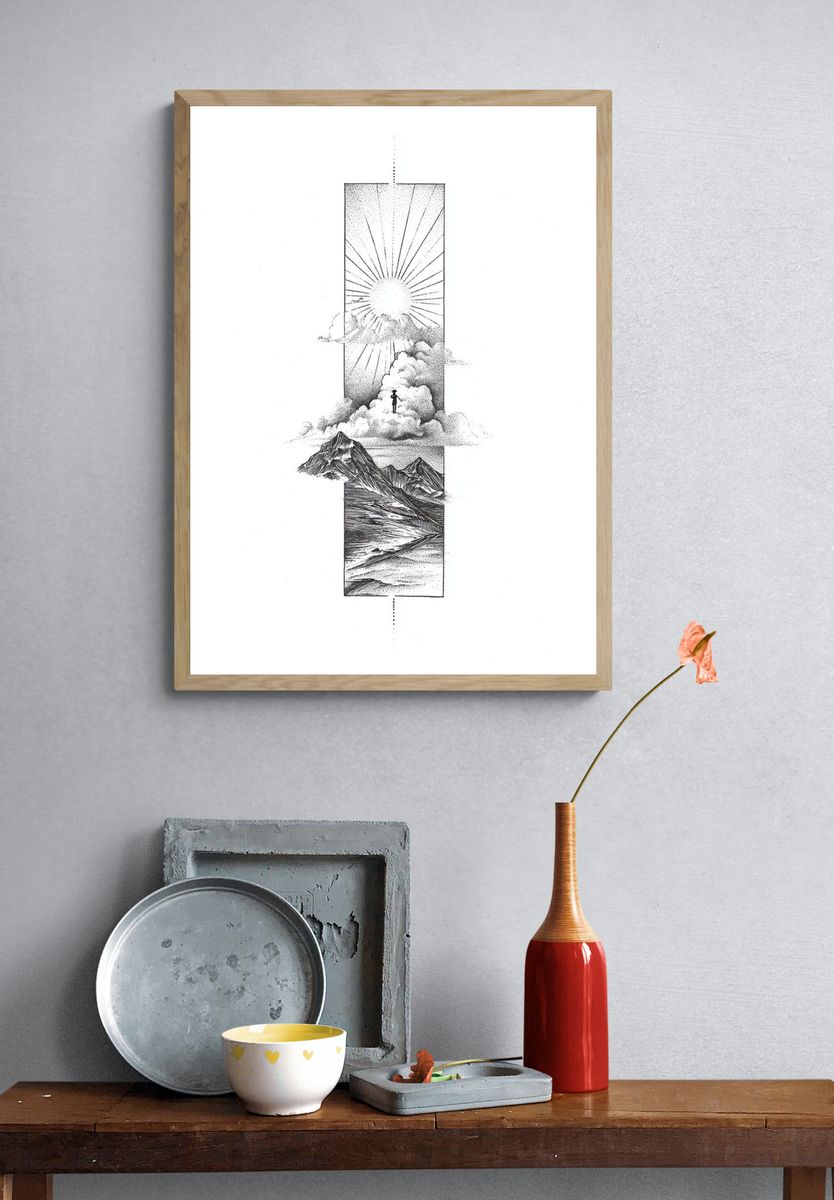 Mountain Sunrise Line Art Poster. — room view 3