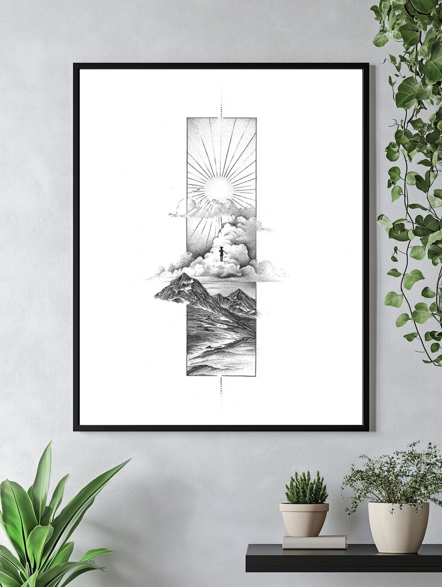 Mountain Sunrise Line Art Poster. — room view 4