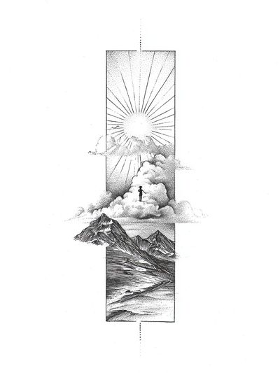Mountain Sunrise Line Art Poster.