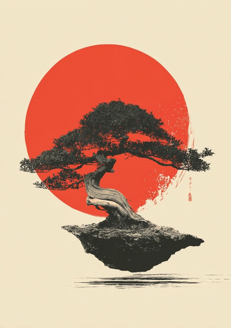 Floating Bonsai Sunset Print. poster — nature art
