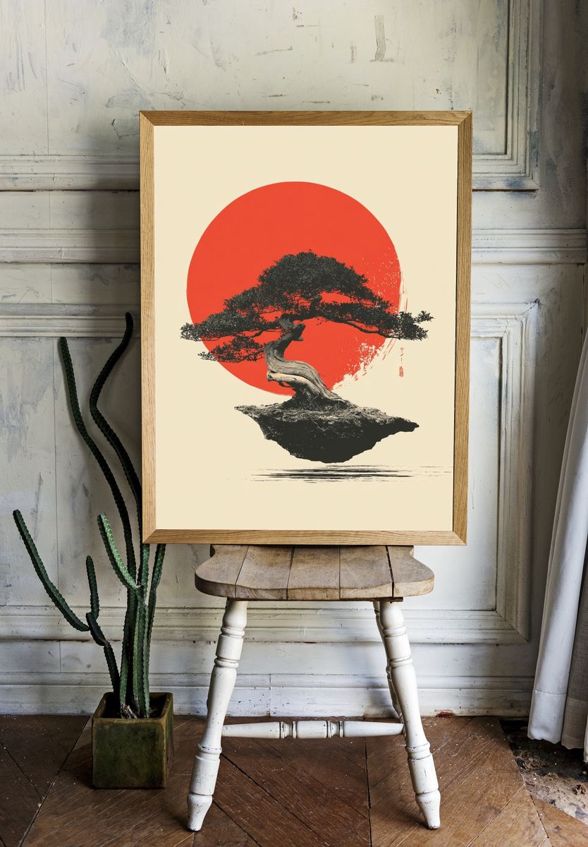Floating Bonsai Sunset Print. — room view 1