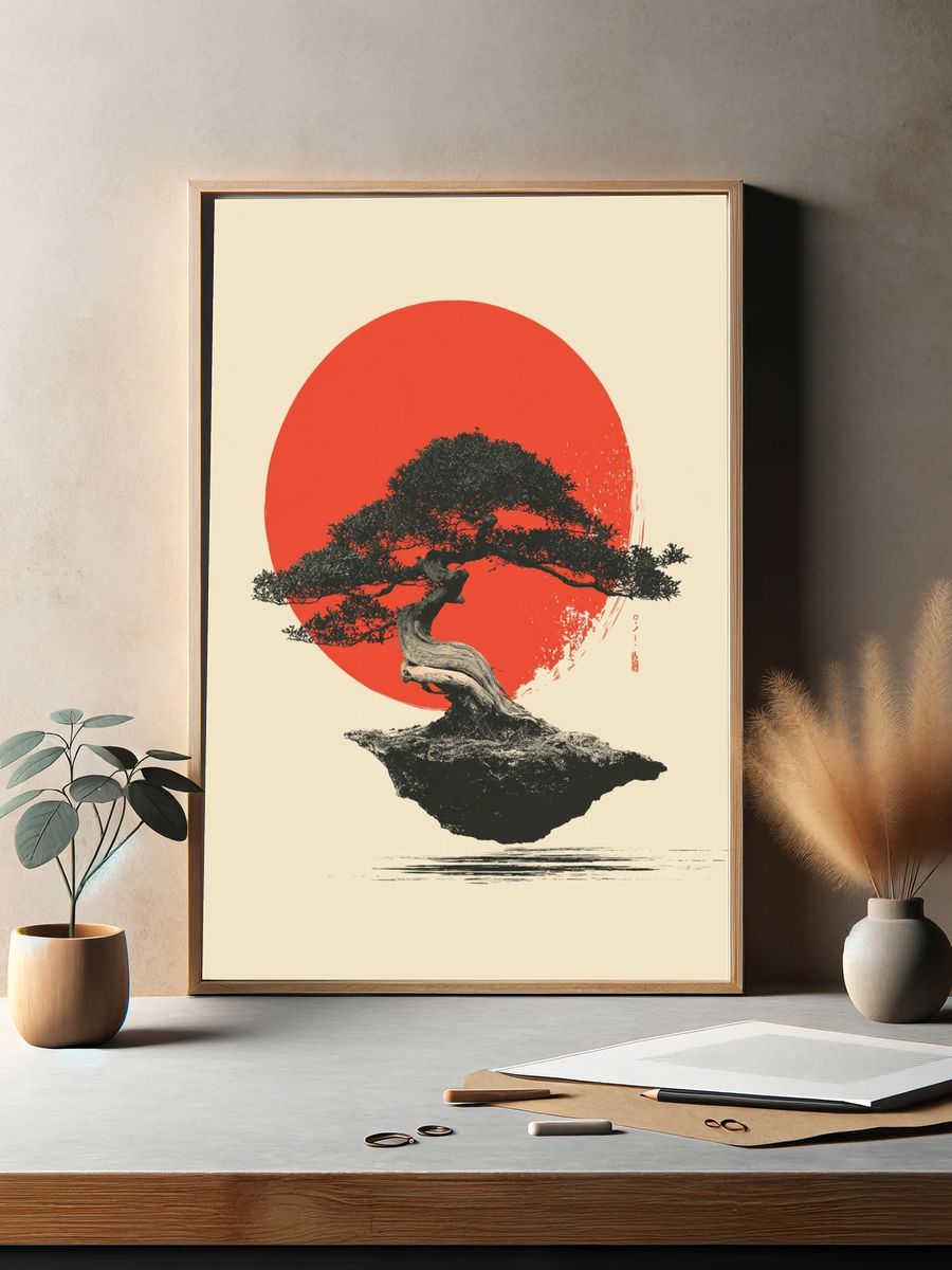 Floating Bonsai Sunset Print. — room view 2