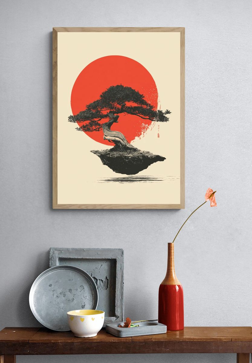 Floating Bonsai Sunset Print. — room view 3