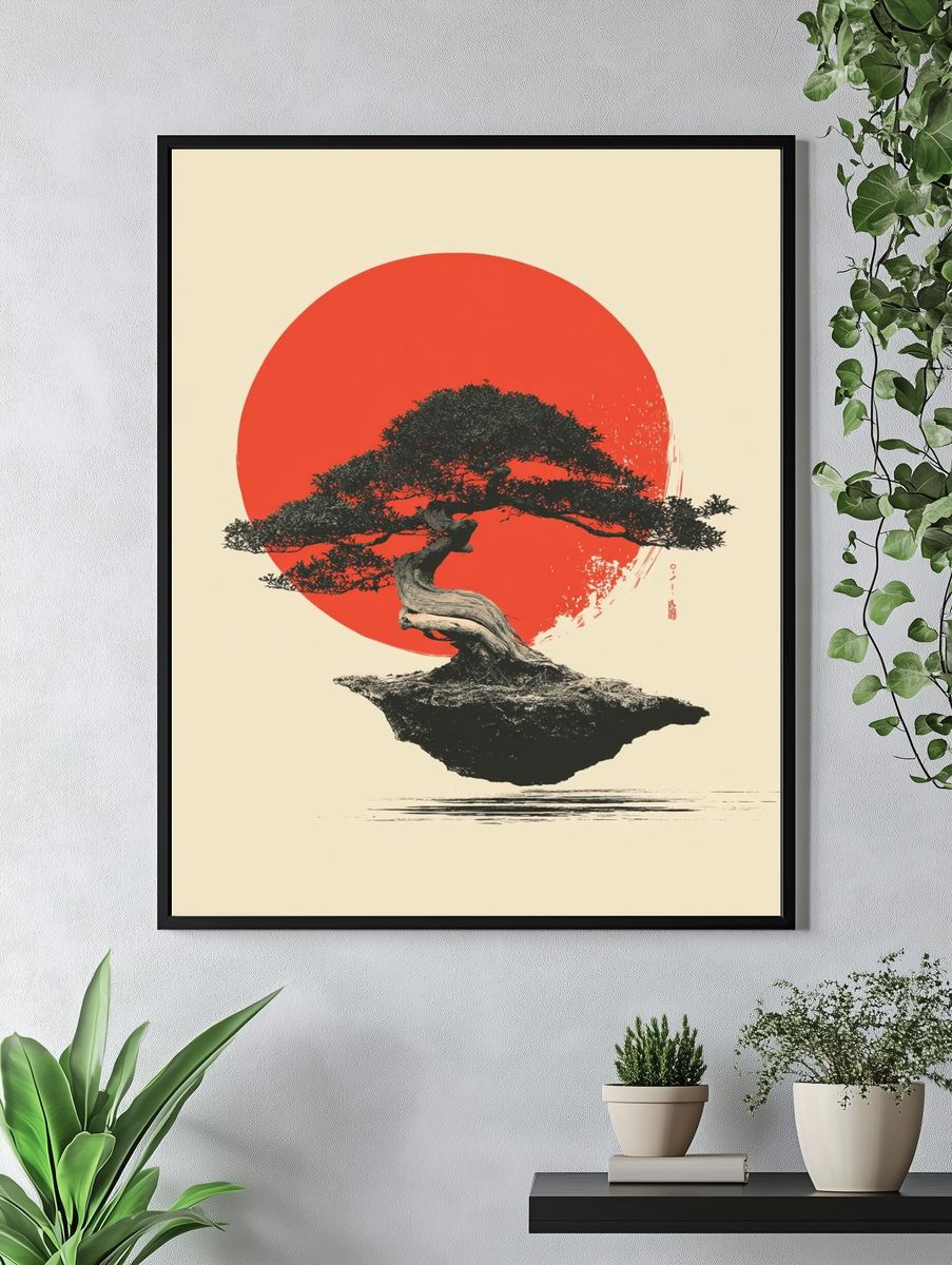 Floating Bonsai Sunset Print. — room view 4