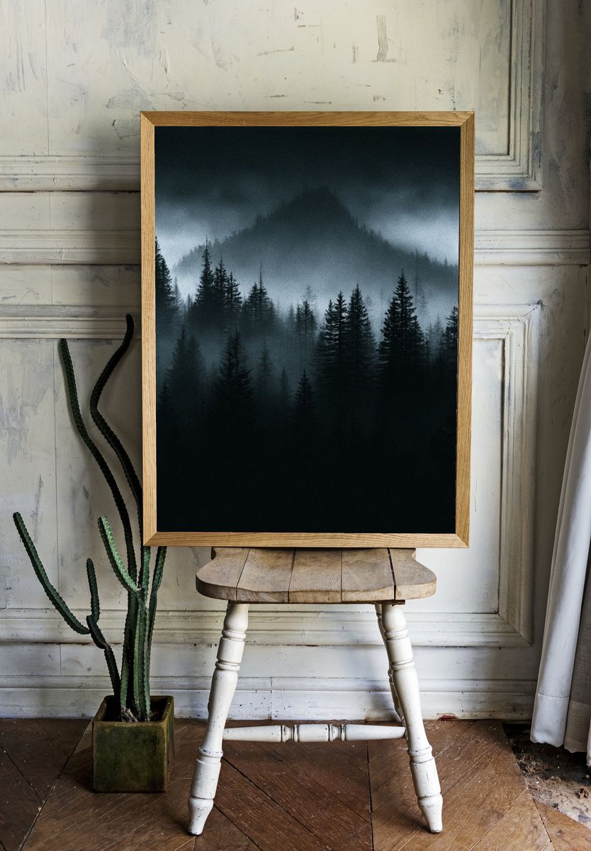 Misty Pine Forest — Photography Print. room preview