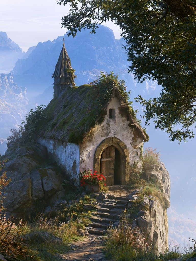 Mountain Chapel Landscape Poster. poster detail