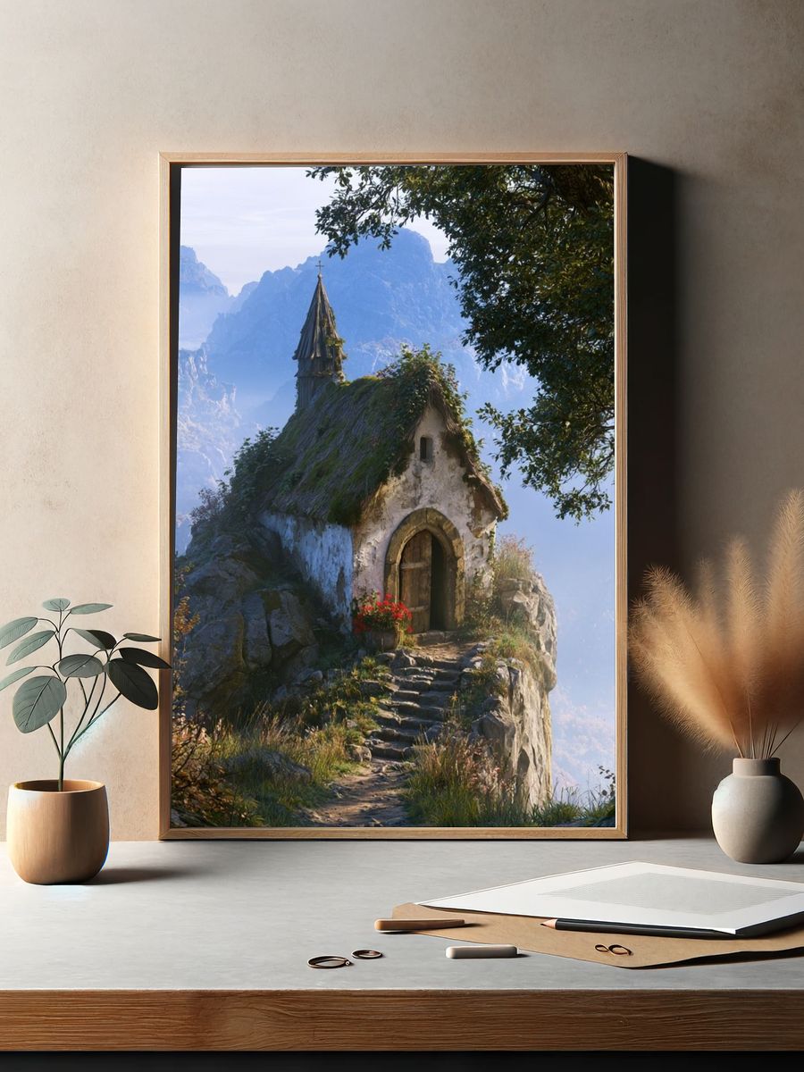 Mountain Chapel Landscape Poster. — room view 2