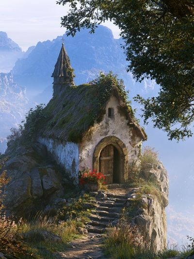Mountain Chapel Landscape Poster.