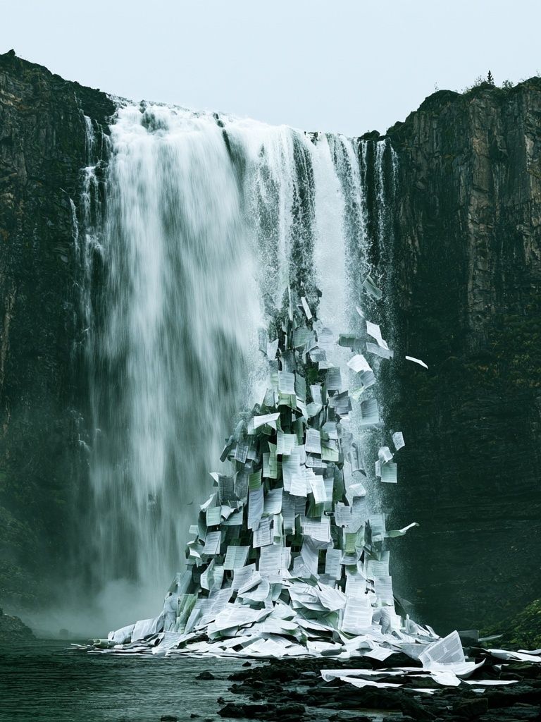 Waterfall Paper Cascade Print. poster — nature art