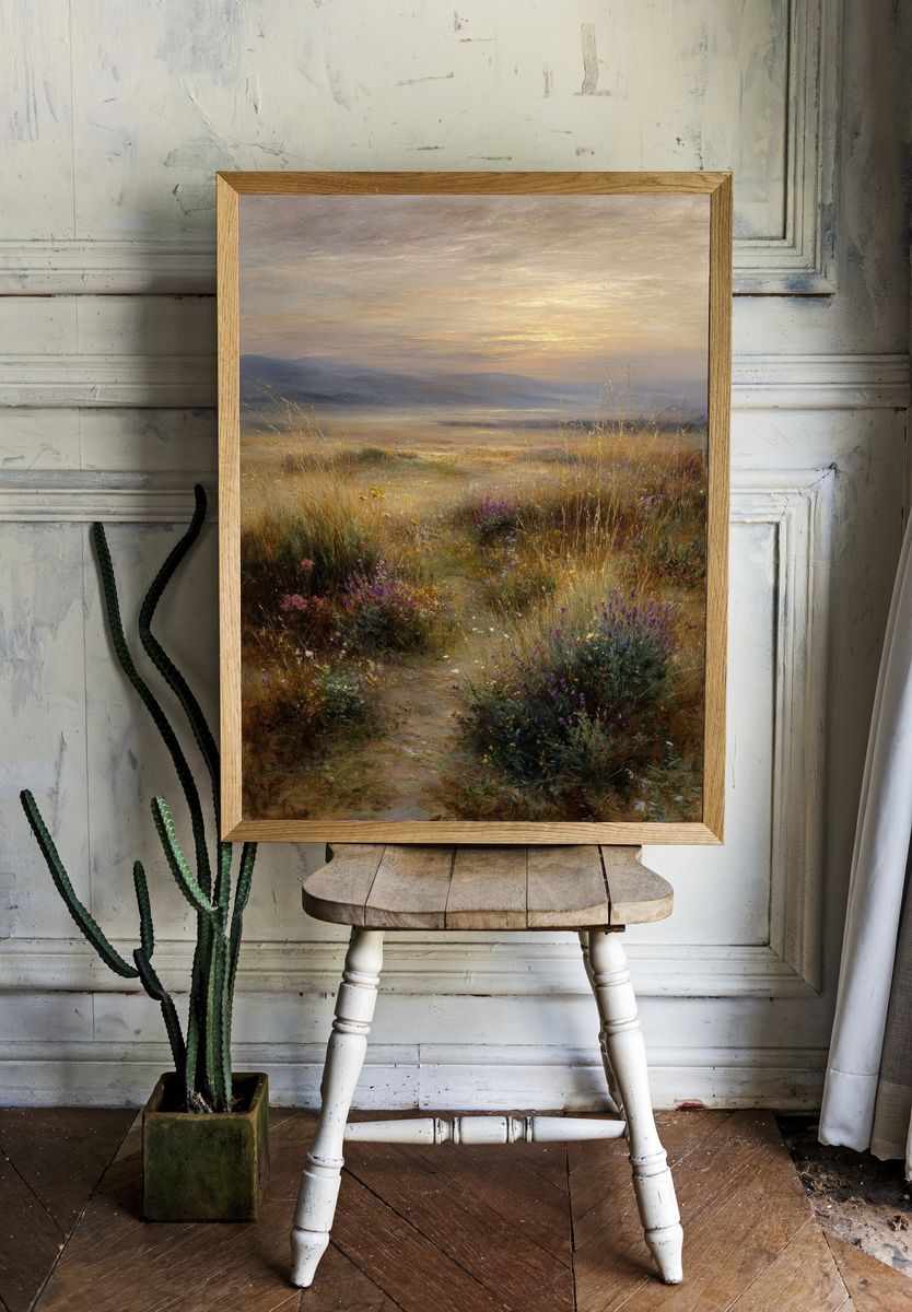Sunlit Meadow Landscape Print. room preview