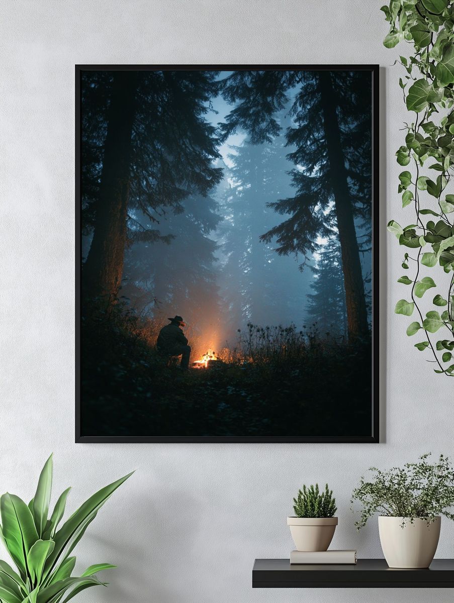 Campfire in Misty Forest Poster. — room view 4