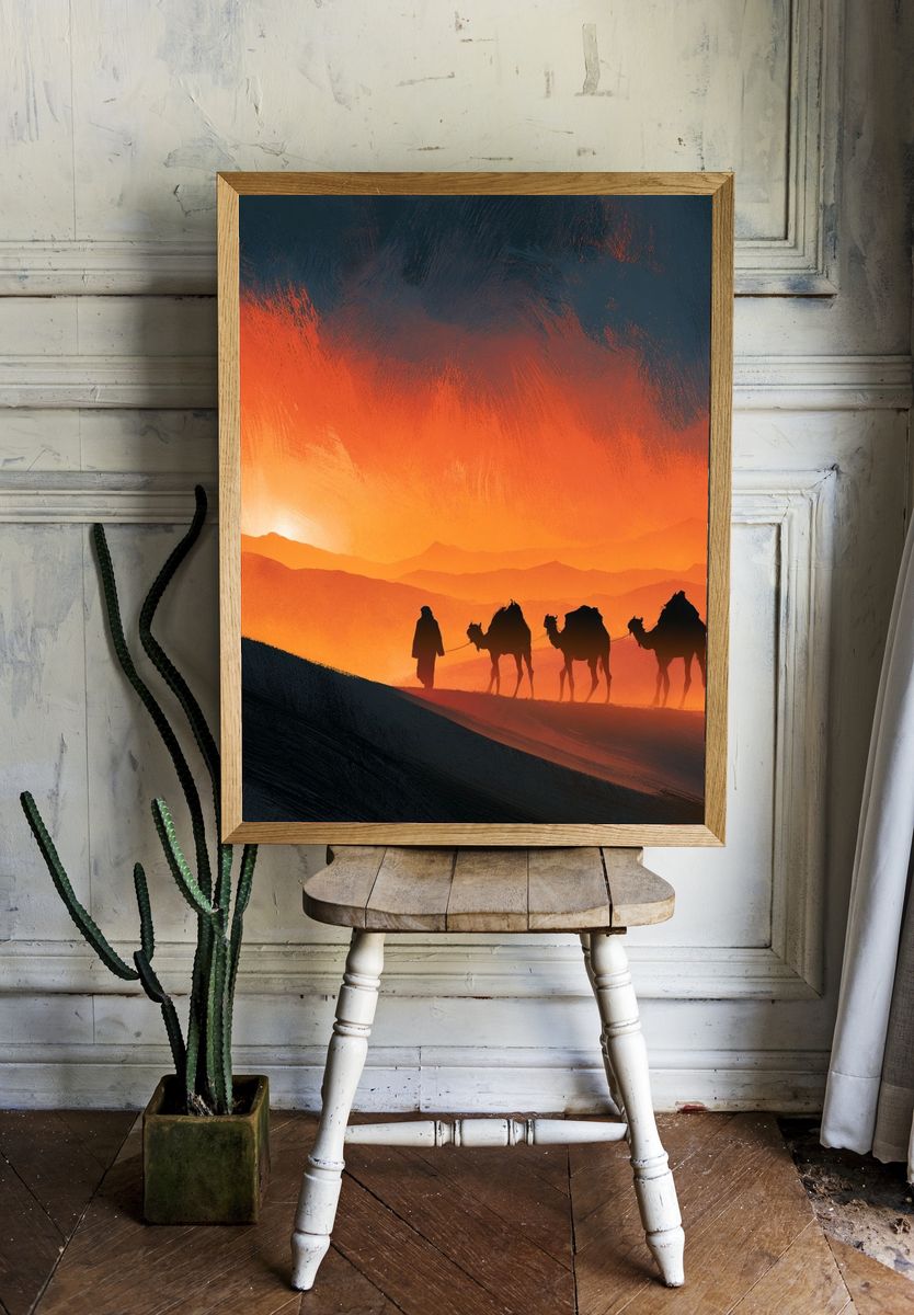 Desert Caravan Sunset Poster. room preview