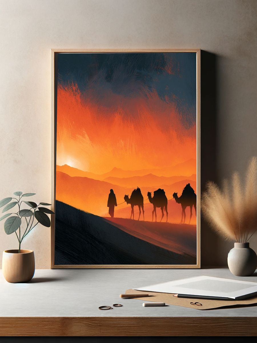 Desert Caravan Sunset Poster. — room view 2