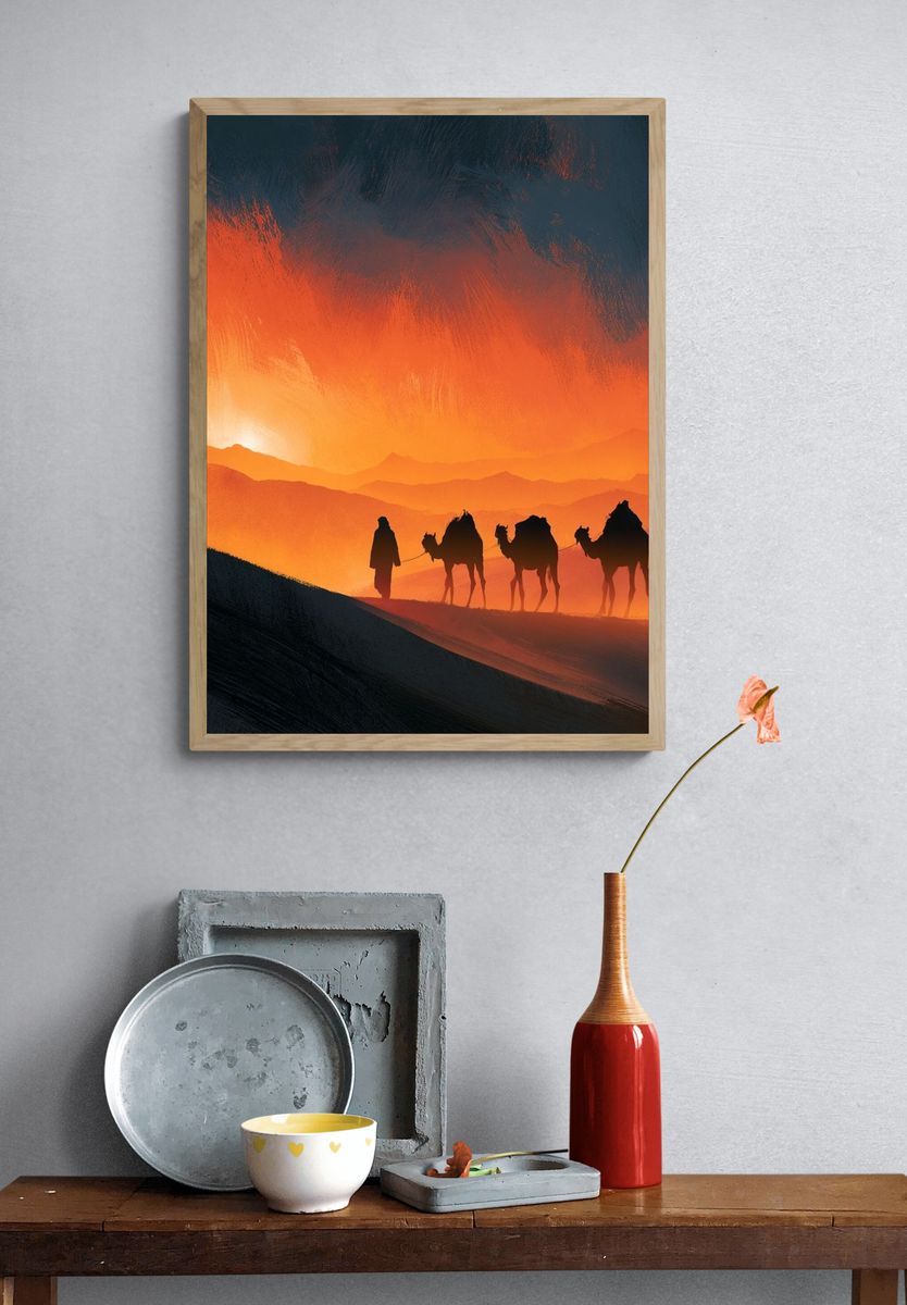 Desert Caravan Sunset Poster. — room view 3