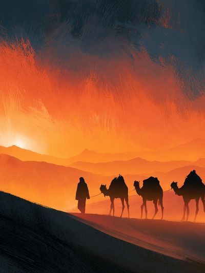 Desert Caravan Sunset Poster. poster