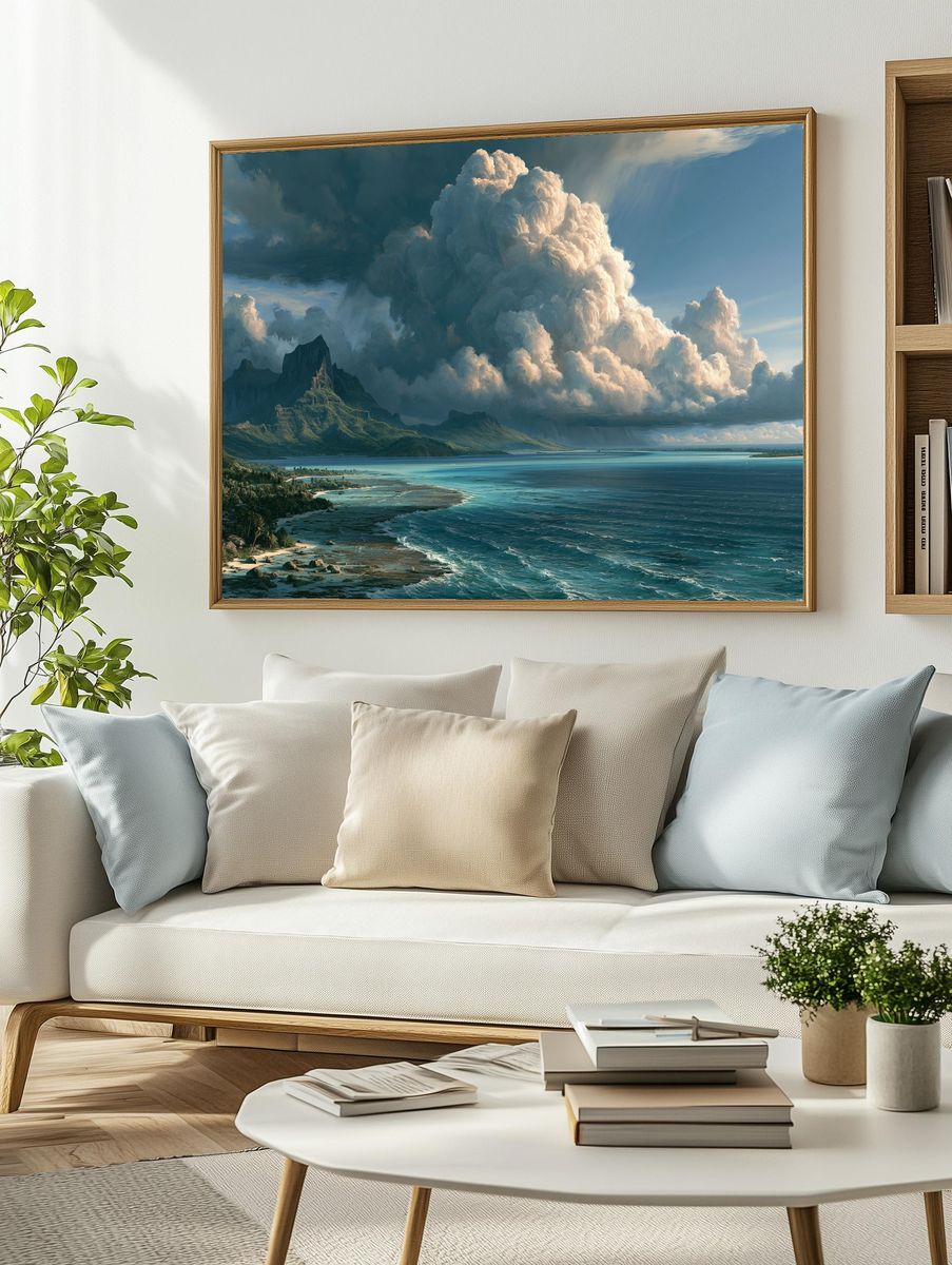Tropical Storm Coastline Landscape Print. — room view 2