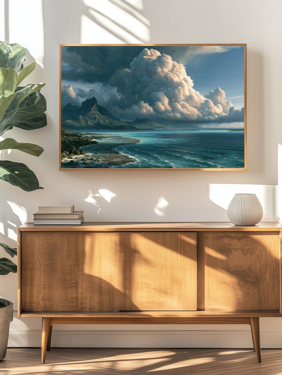 Tropical Storm Coastline Landscape Print. — room view 3