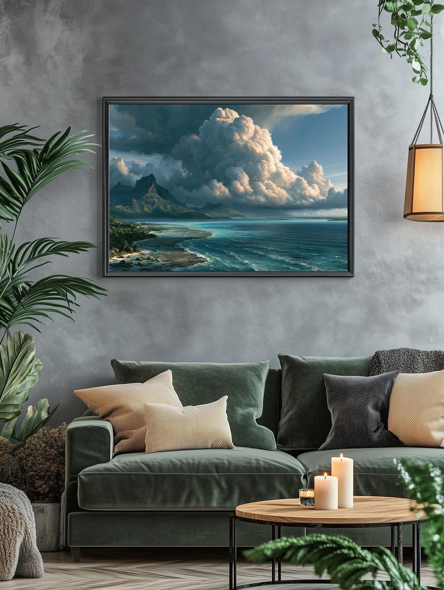 Tropical Storm Coastline Landscape Print. — room view 4