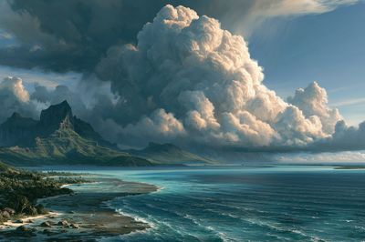 Tropical Storm Coastline Landscape Print.