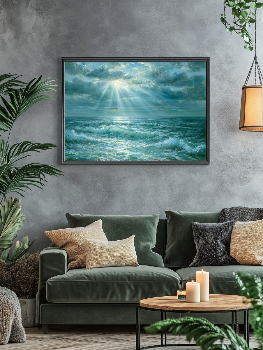 Sunlit Ocean Waves — Fine-Art Print. — room view 4