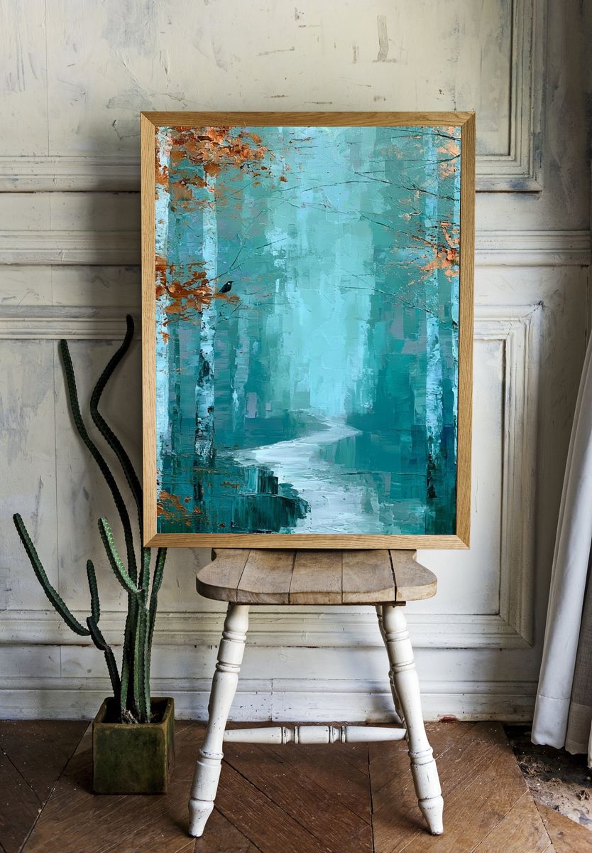 Misty Birch Forest — Fine-Art Print. room preview