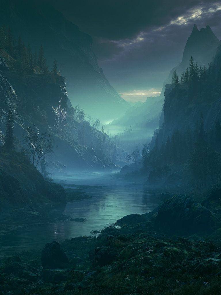Misty Mountain Valley Print. poster detail
