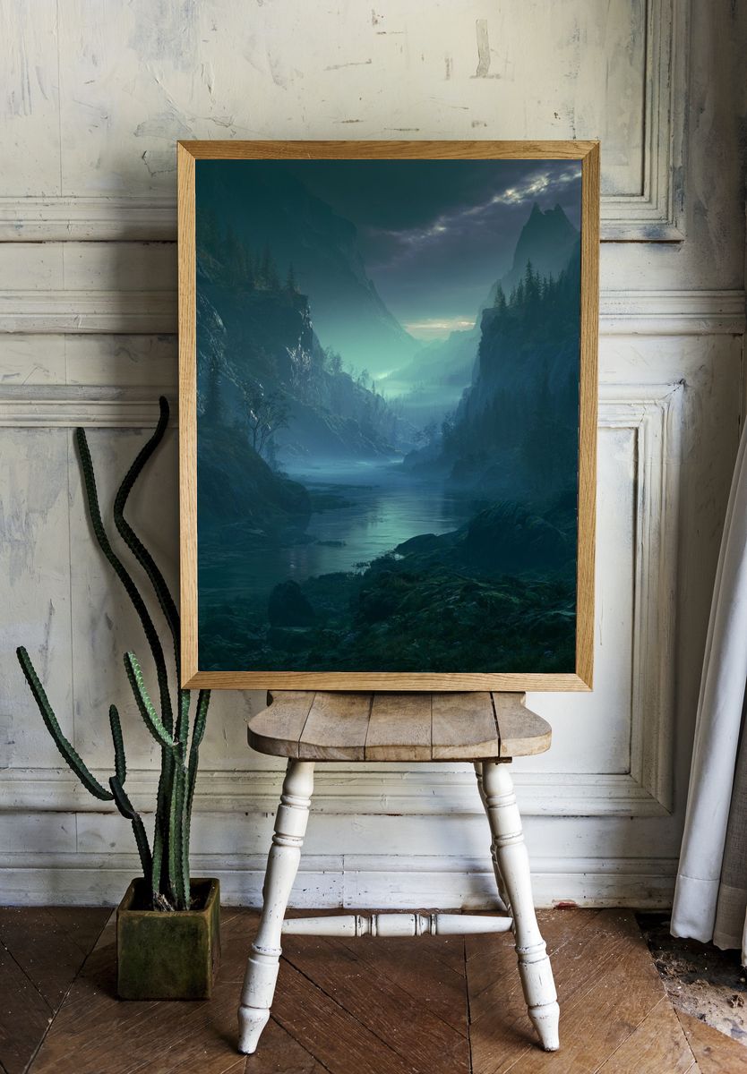 Misty Mountain Valley Print. — room view 1