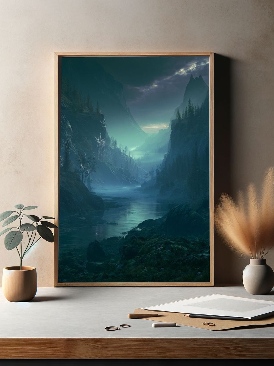 Misty Mountain Valley Print. — room view 2