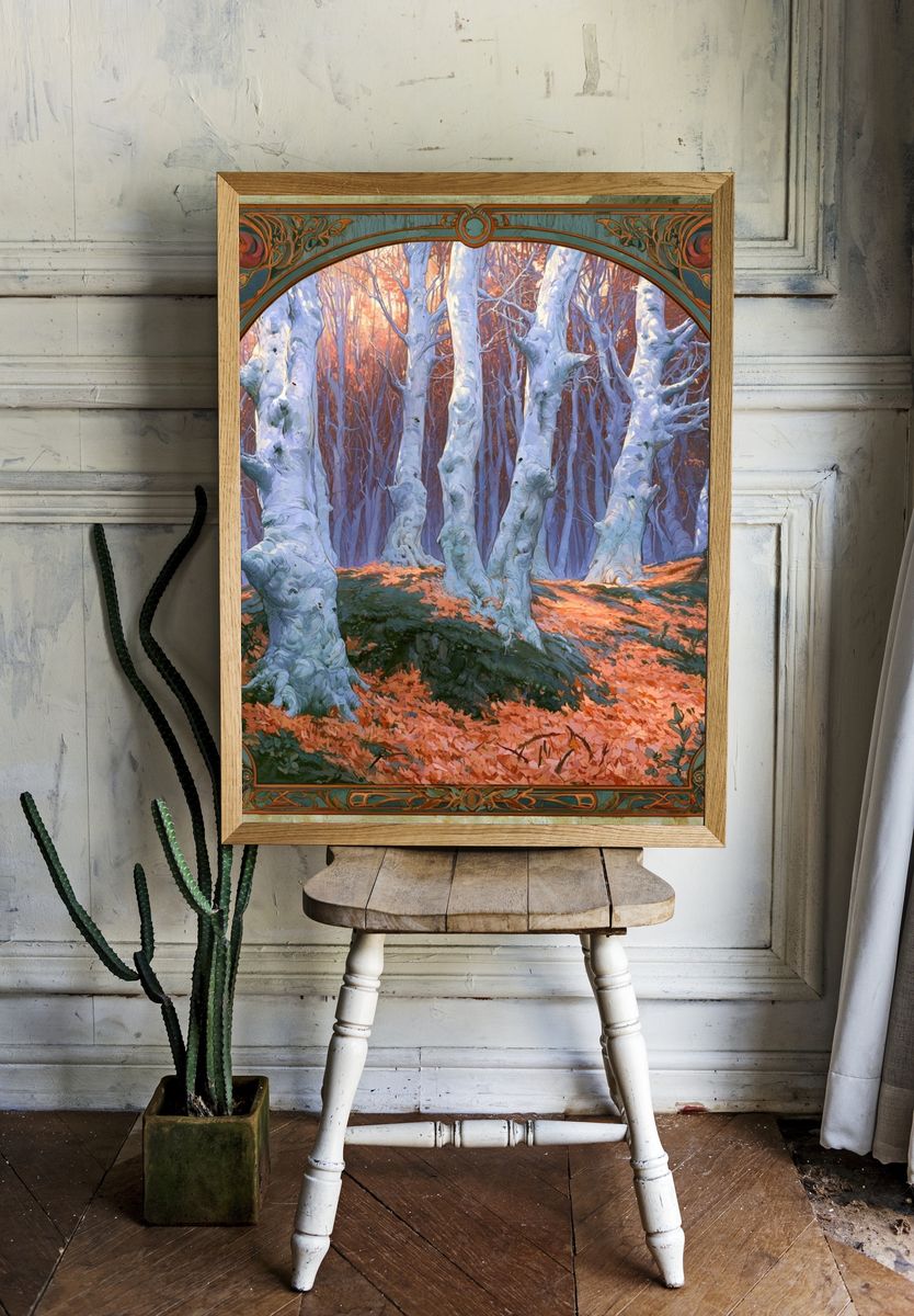 Winter Birch Forest Vintage Print. — room view 1
