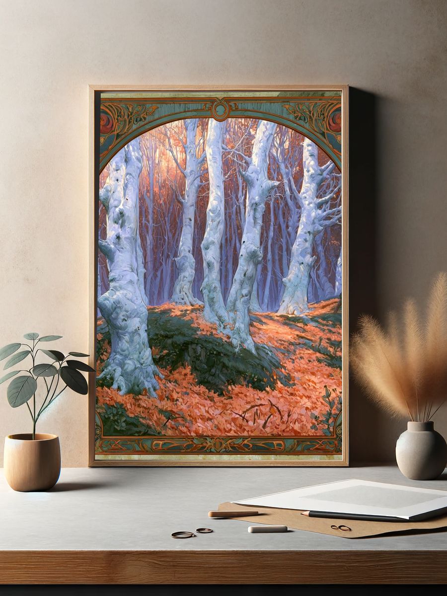 Winter Birch Forest Vintage Print. — room view 2