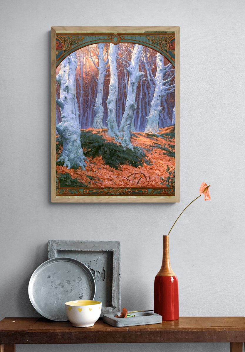 Winter Birch Forest Vintage Print. — room view 3