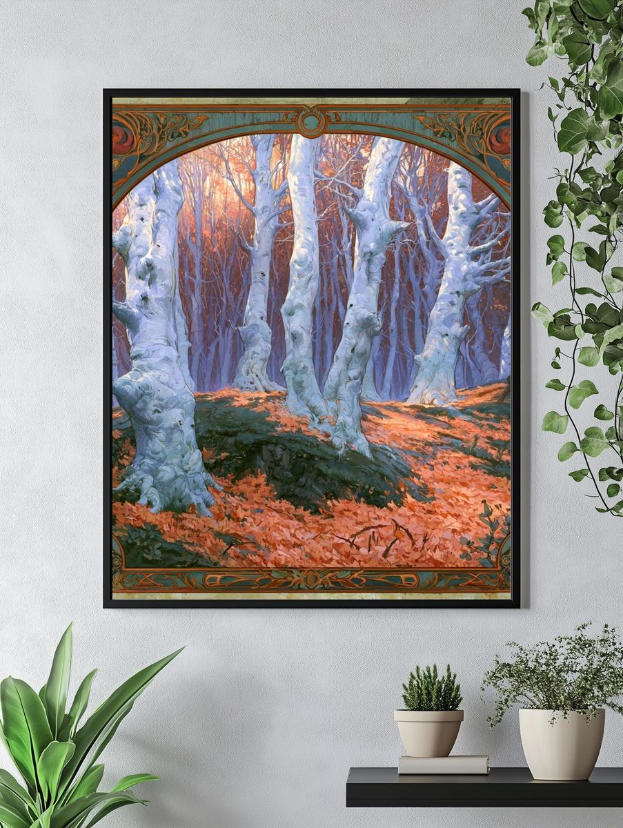 Winter Birch Forest Vintage Print. — room view 4