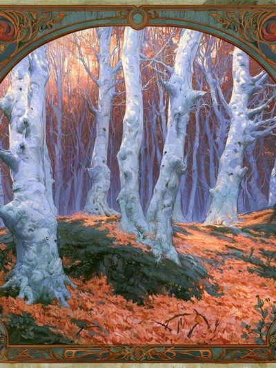 Winter Birch Forest Vintage Print. poster