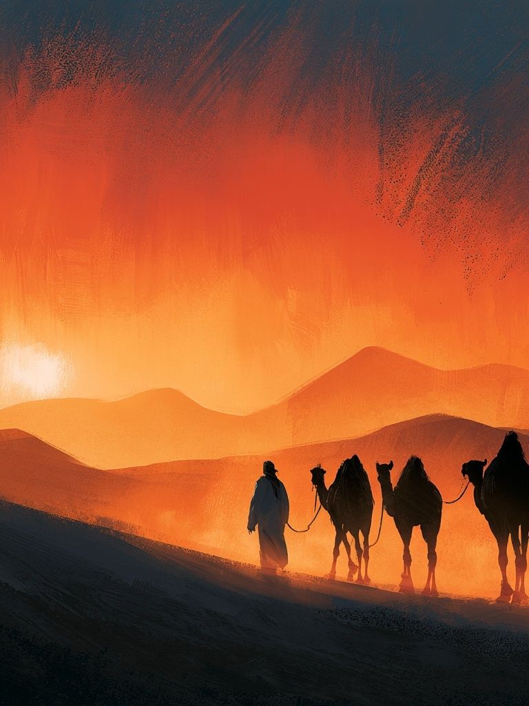 Desert Caravan Sunset Print. poster — nature art