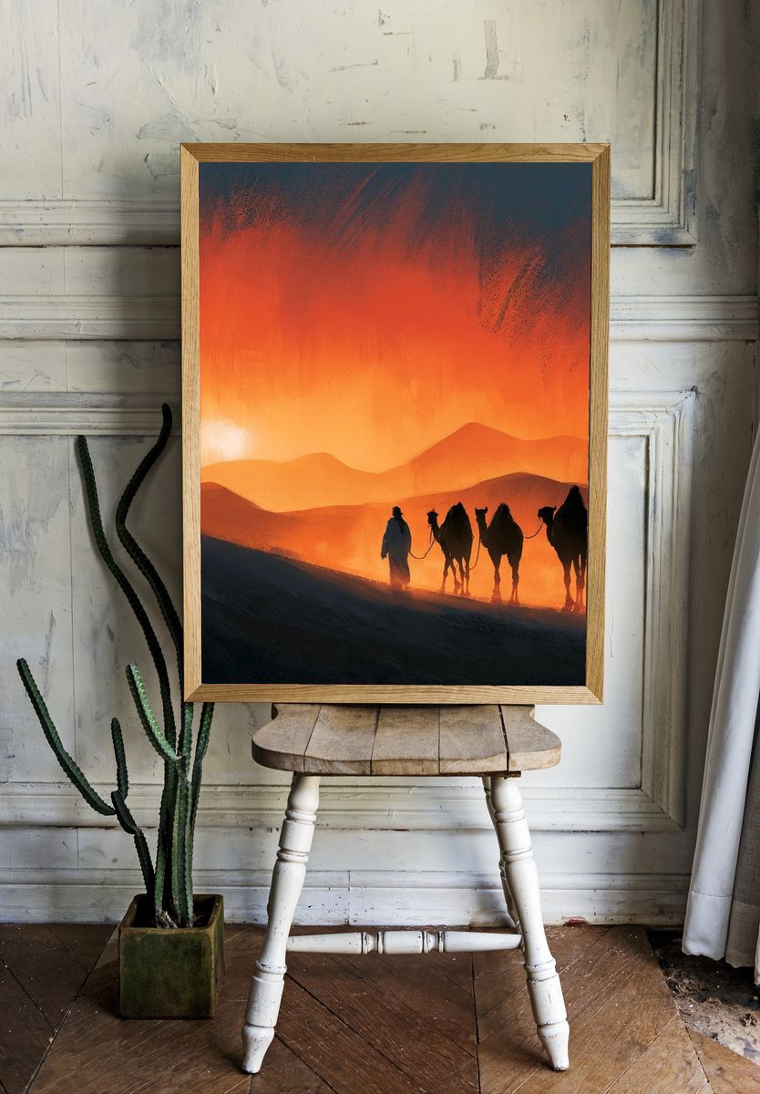 Desert Caravan Sunset Print. room preview
