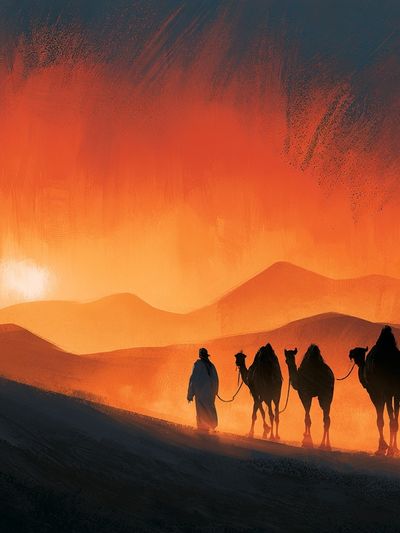 Desert Caravan Sunset Print.