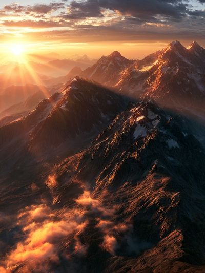 Sunrise Mountain Peaks Photography Poster.