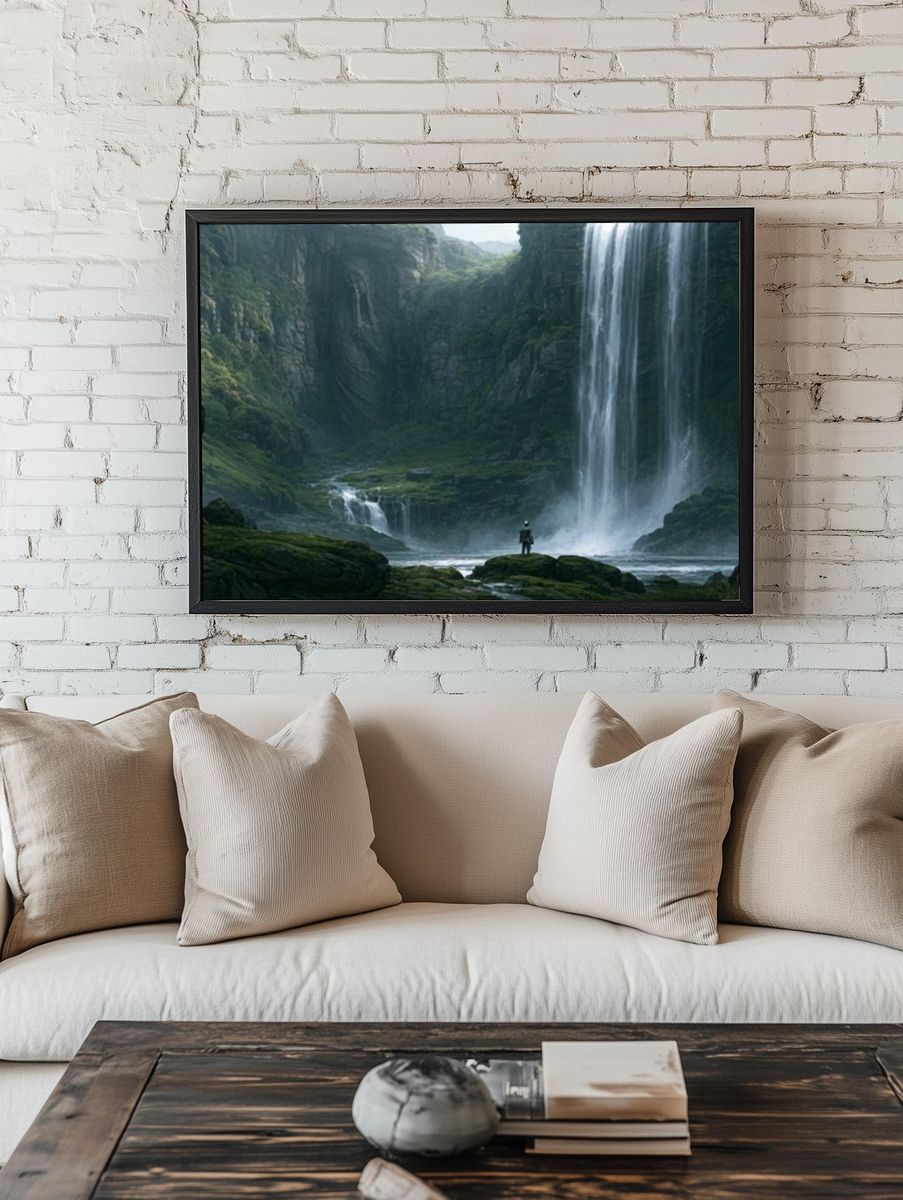 Misty Waterfall Canyon Poster. — room view 1