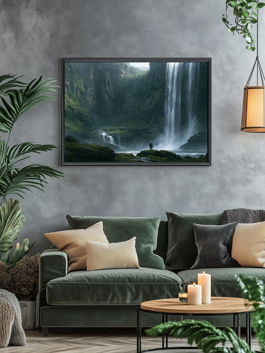 Misty Waterfall Canyon Poster. — room view 4