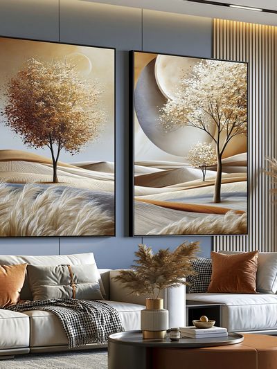 Golden Tree Desert Landscape Print. poster