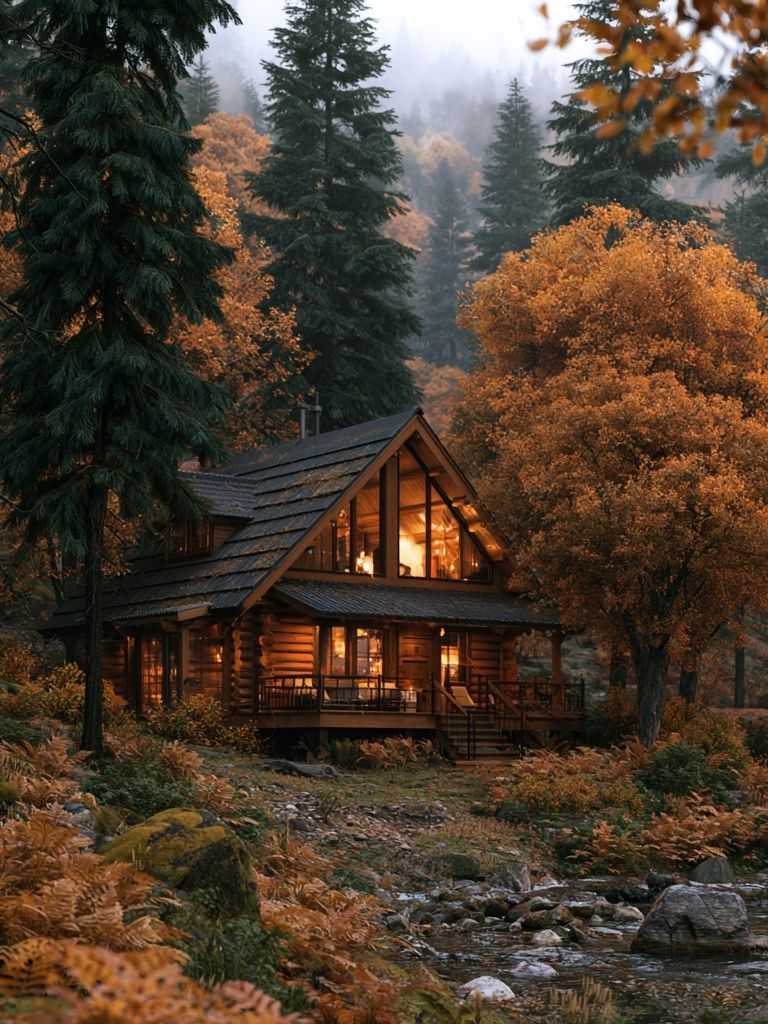 Autumn Cabin in the Pines Poster. poster — nature art