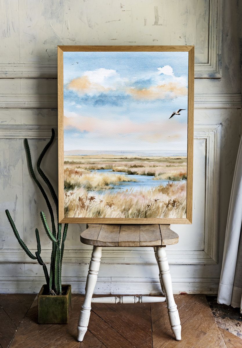 Coastal Marsh Watercolor Poster. room preview