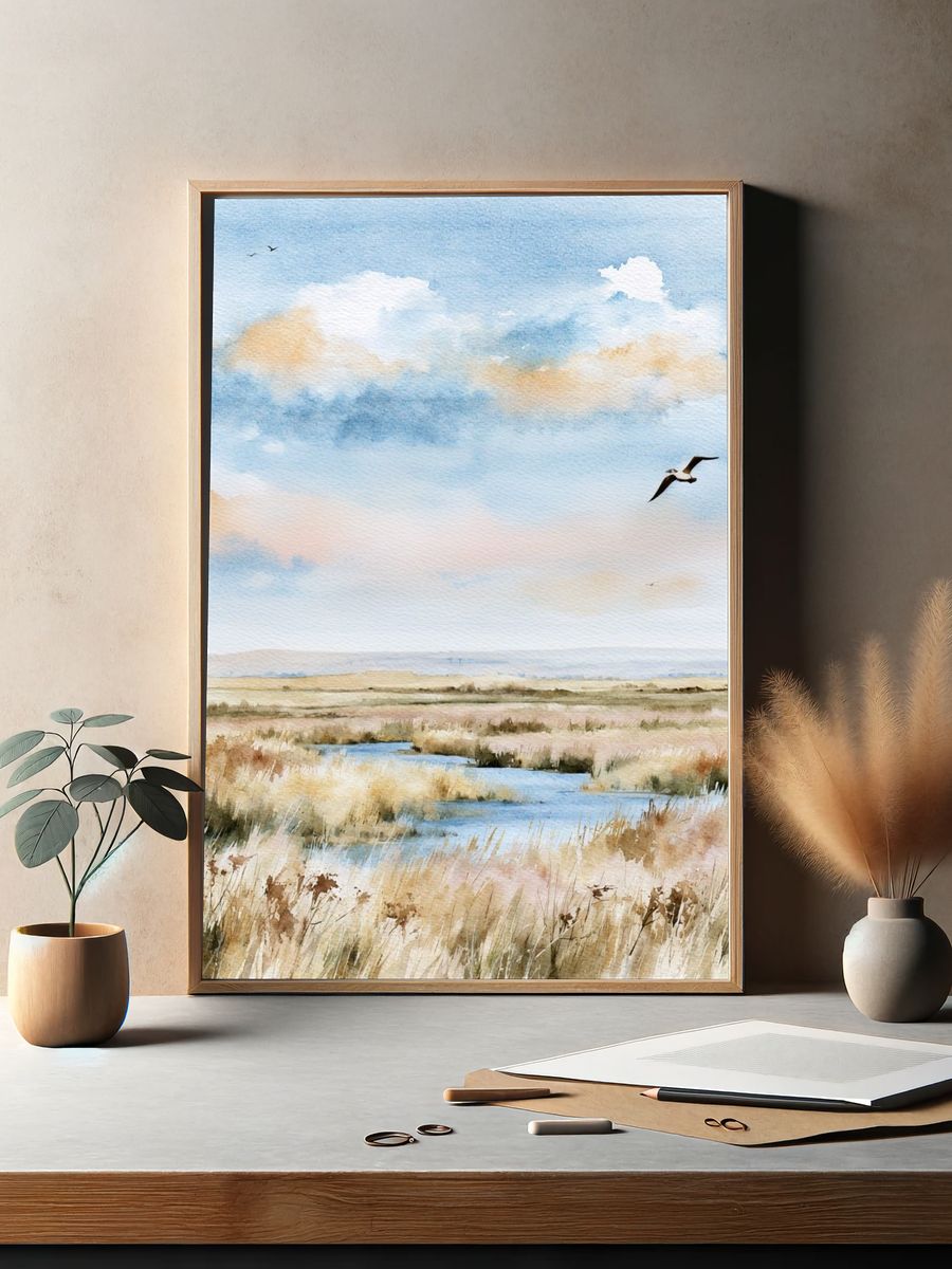 Coastal Marsh Watercolor Poster. — room view 2