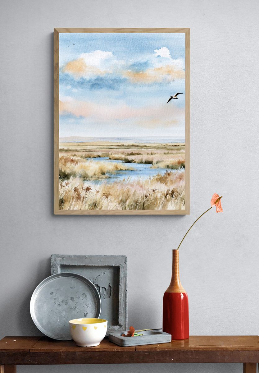 Coastal Marsh Watercolor Poster. — room view 3