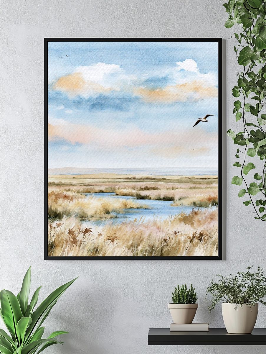 Coastal Marsh Watercolor Poster. — room view 4