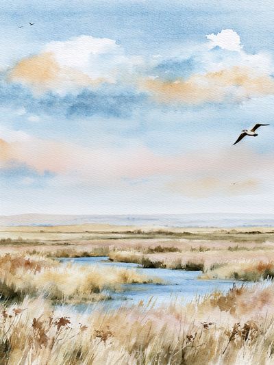Coastal Marsh Watercolor Poster.