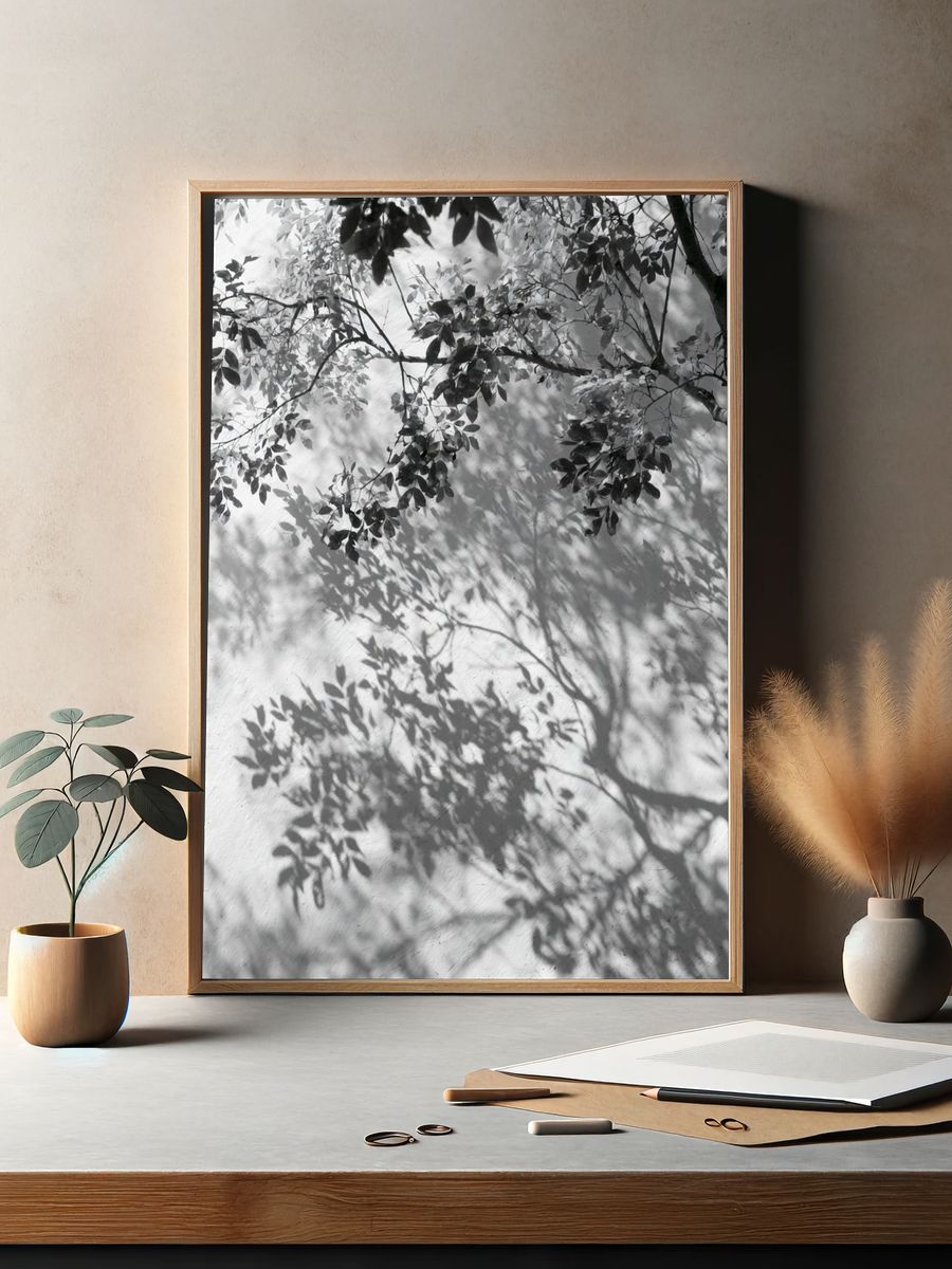 Tree Shadows Black-White Print. — room view 2
