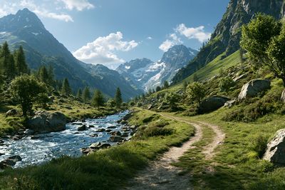 Alpine Valley River Landscape Poster. poster